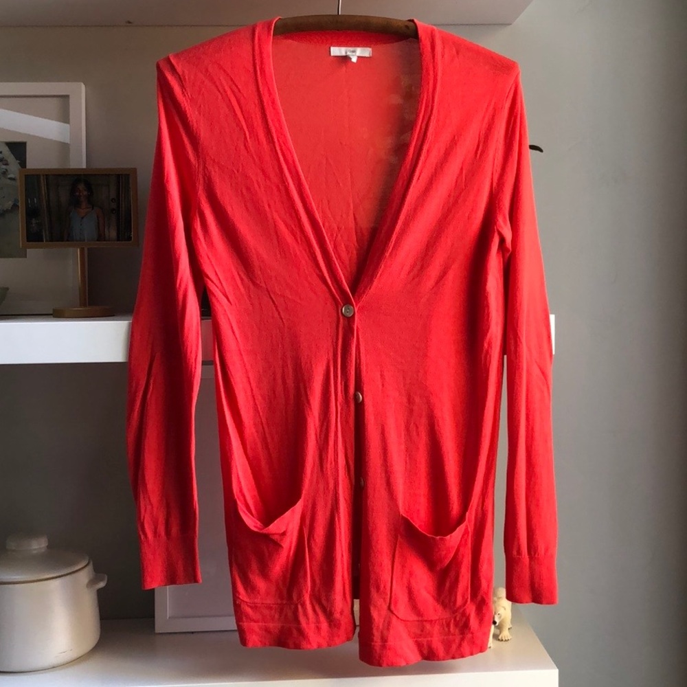 GAP Coral Red Lightweight Long V Neck Cardigan Size Small